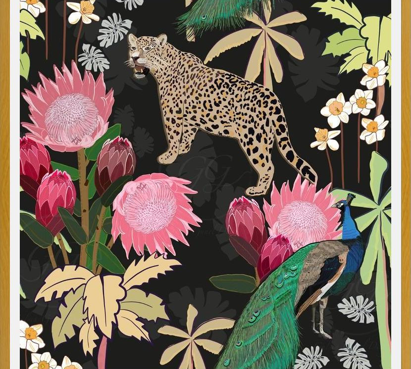 Cuadro Tiger and Peacock With Tropical black