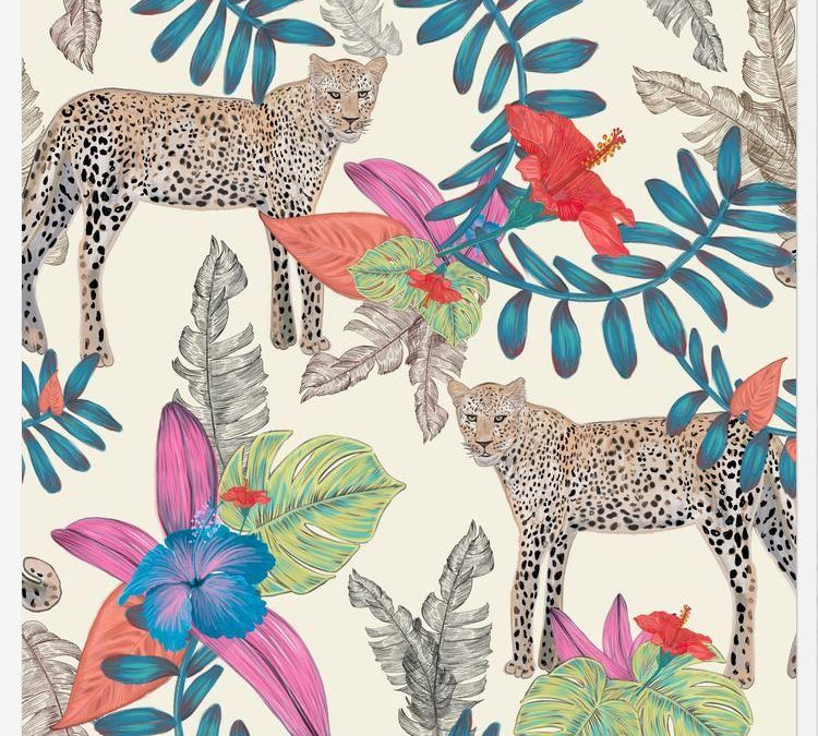 Cuadro Hand drawn leopard colorful tropicalecru