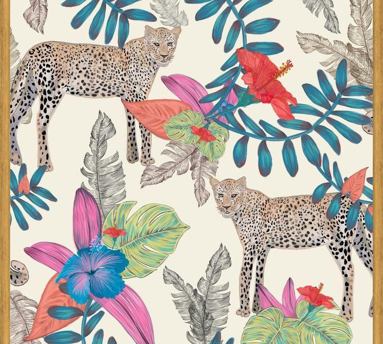 Cuadro Hand drawn leopard colorful tropicalecru
