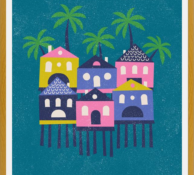 Cuadro Casas Tropicales Rosa