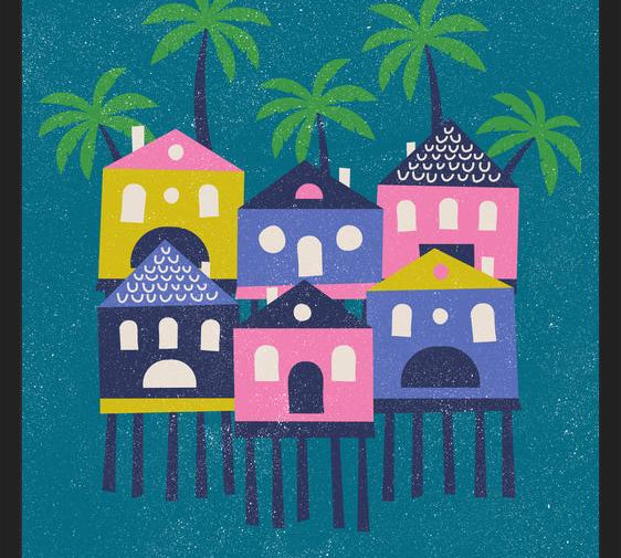 Cuadro Casas Tropicales Rosa