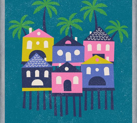 Cuadro Casas Tropicales Rosa