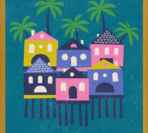 Cuadro Casas Tropicales Rosa