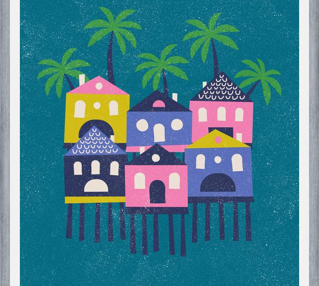 Cuadro Casas Tropicales Rosa
