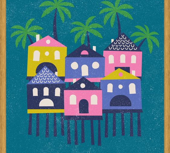 Cuadro Casas Tropicales Rosa
