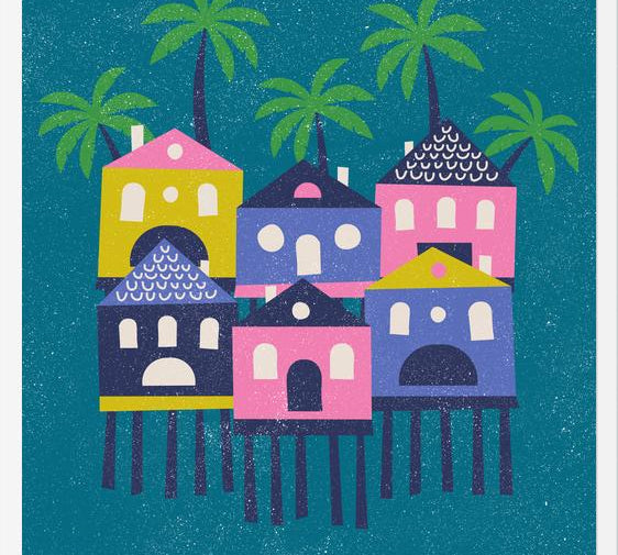 Cuadro Casas Tropicales Rosa