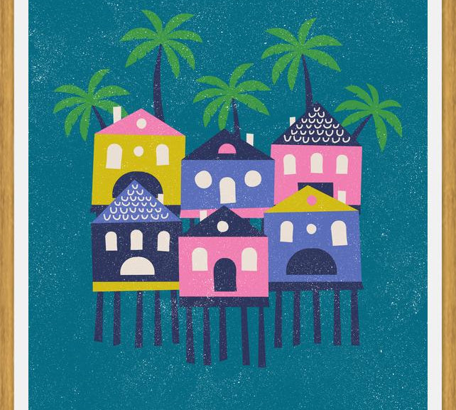 Cuadro Casas Tropicales Rosa