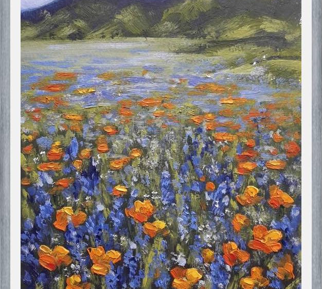 Cuadro Flores de amapolas naranjas con lupines