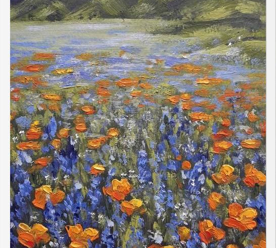 Cuadro Flores de amapolas naranjas con lupines