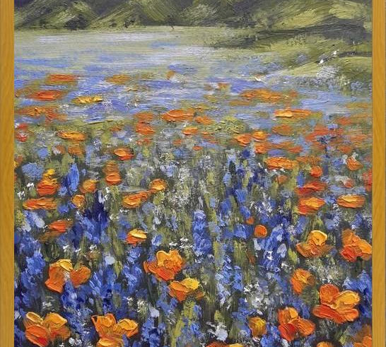 Cuadro Flores de amapolas naranjas con lupines