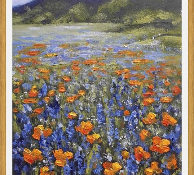 Cuadro Flores de amapolas naranjas con lupines