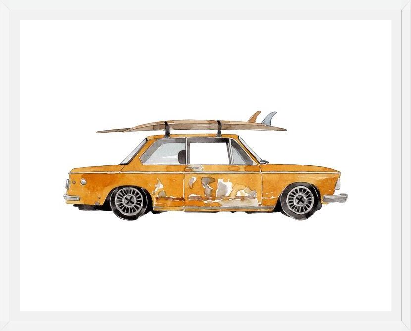 Cuadro Old Yellow BMW 2002 surf car