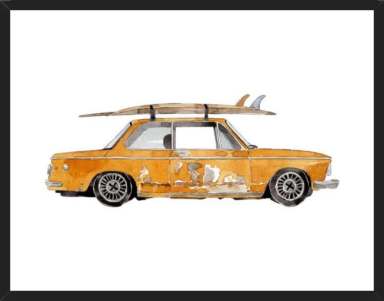 Cuadro Old Yellow BMW 2002 surf car