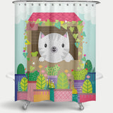 Cortina de Baño Gatito y flores