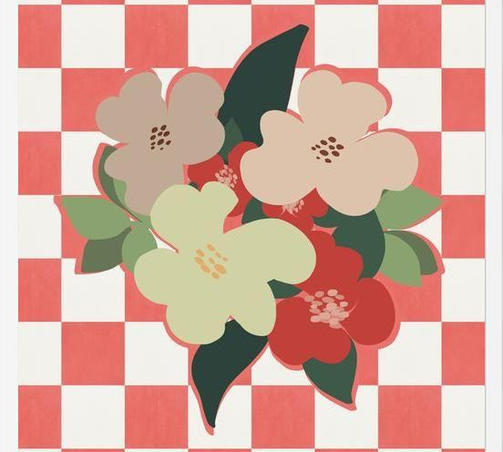 Cuadro Retro Flowers on Checkerboard 03
