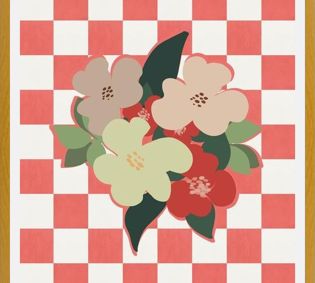 Cuadro Retro Flowers on Checkerboard 03