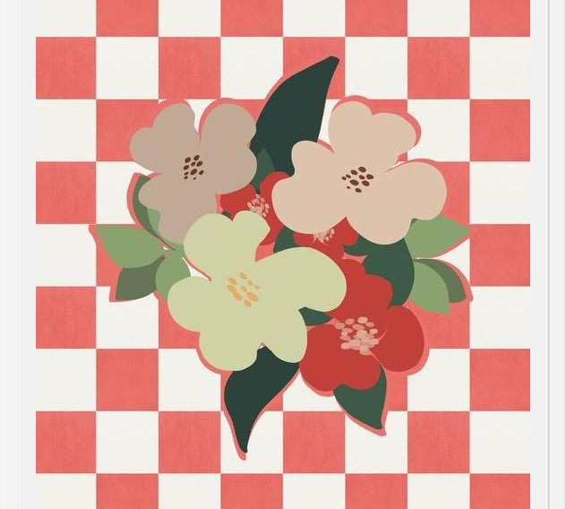 Cuadro Retro Flowers on Checkerboard 03