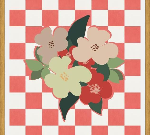 Cuadro Retro Flowers on Checkerboard 03