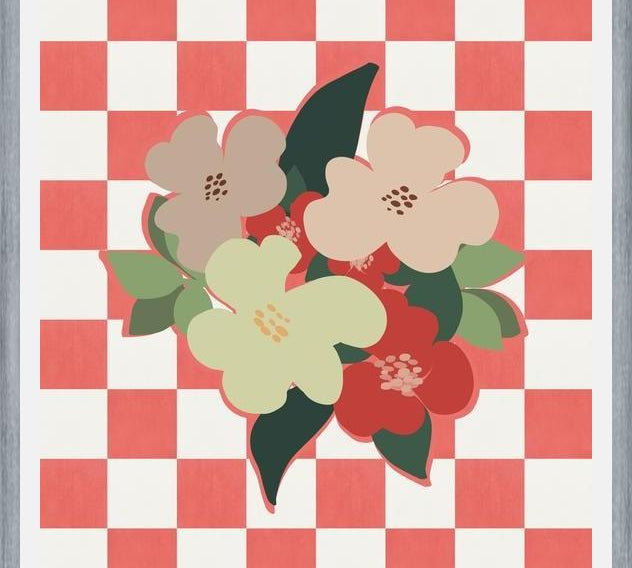 Cuadro Retro Flowers on Checkerboard 03