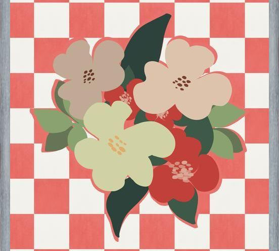 Cuadro Retro Flowers on Checkerboard 03