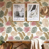 Papel Mural Nature color hand drawn tropical leaves
