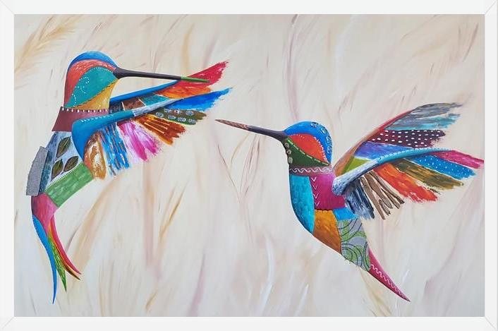 Cuadro Dulce encuentro (pareja de colibríes)