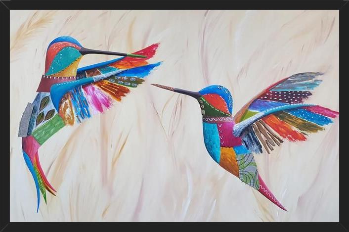 Cuadro Dulce encuentro (pareja de colibríes)