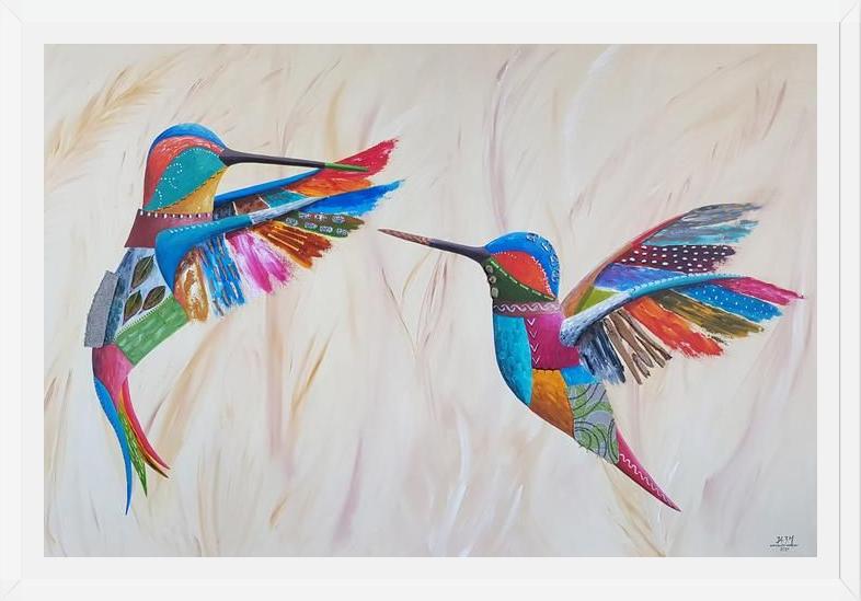 Cuadro Dulce encuentro (pareja de colibríes)