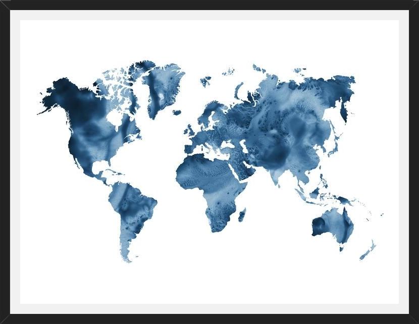Cuadro Indigo blue world map