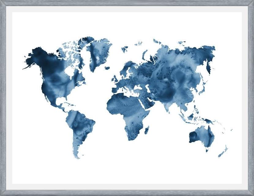 Cuadro Indigo blue world map