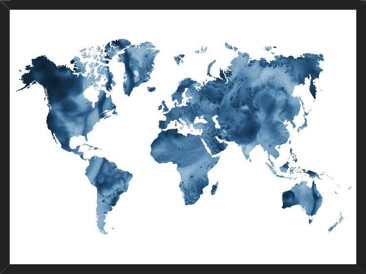 Cuadro Indigo blue world map