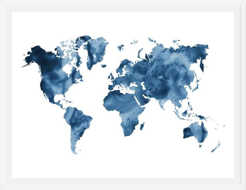 Cuadro Indigo blue world map