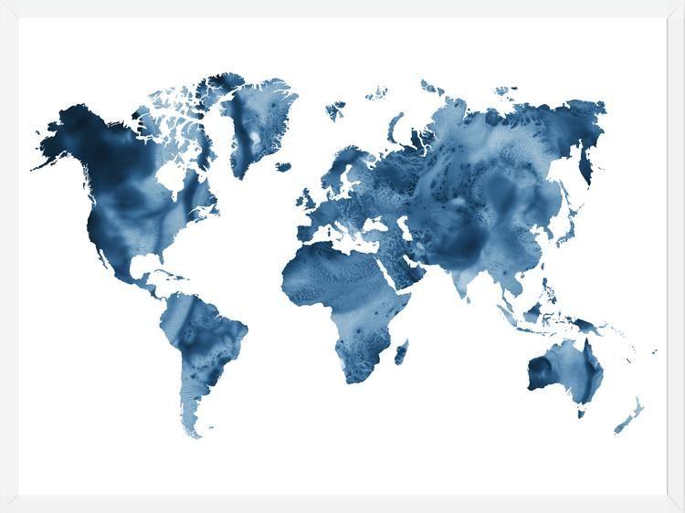 Cuadro Indigo blue world map