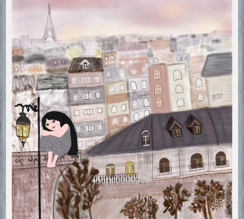 Cuadro Girl illustration with Paris night