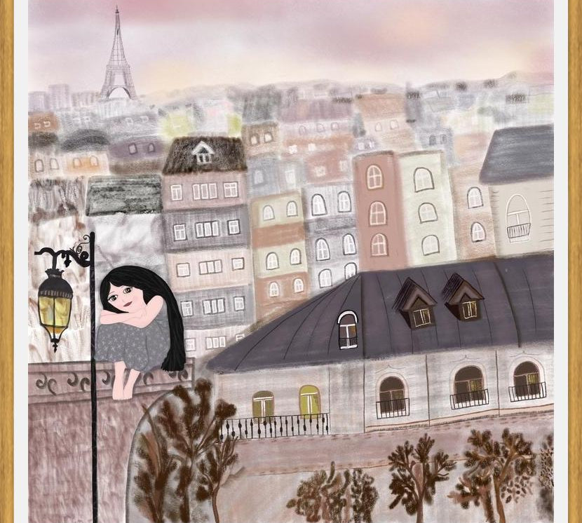 Cuadro Girl illustration with Paris night
