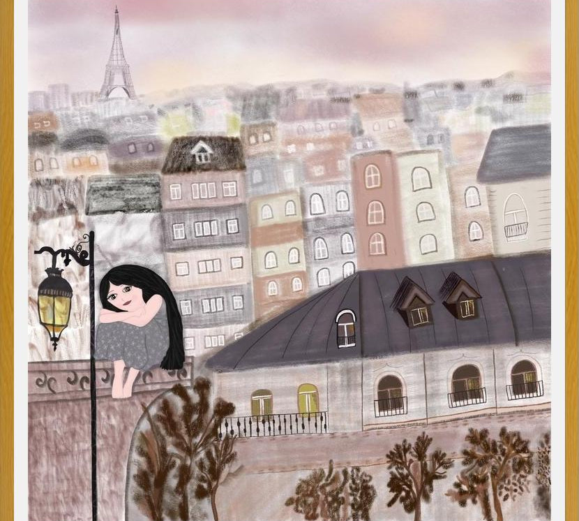 Cuadro Girl illustration with Paris night