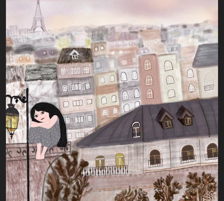 Cuadro Girl illustration with Paris night