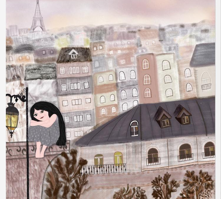 Cuadro Girl illustration with Paris night