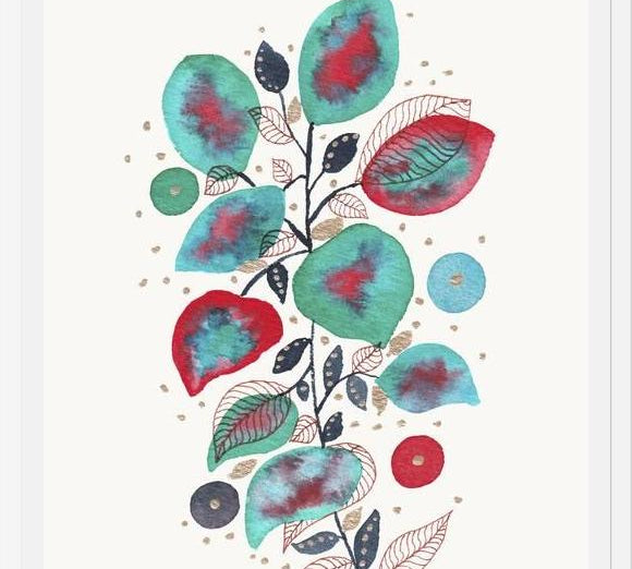 Cuadro Turquoise Pink Watercolor Plant 2