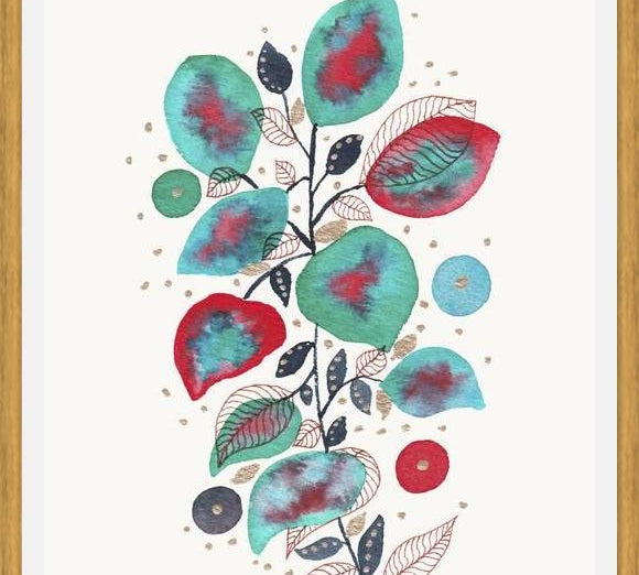 Cuadro Turquoise Pink Watercolor Plant 2