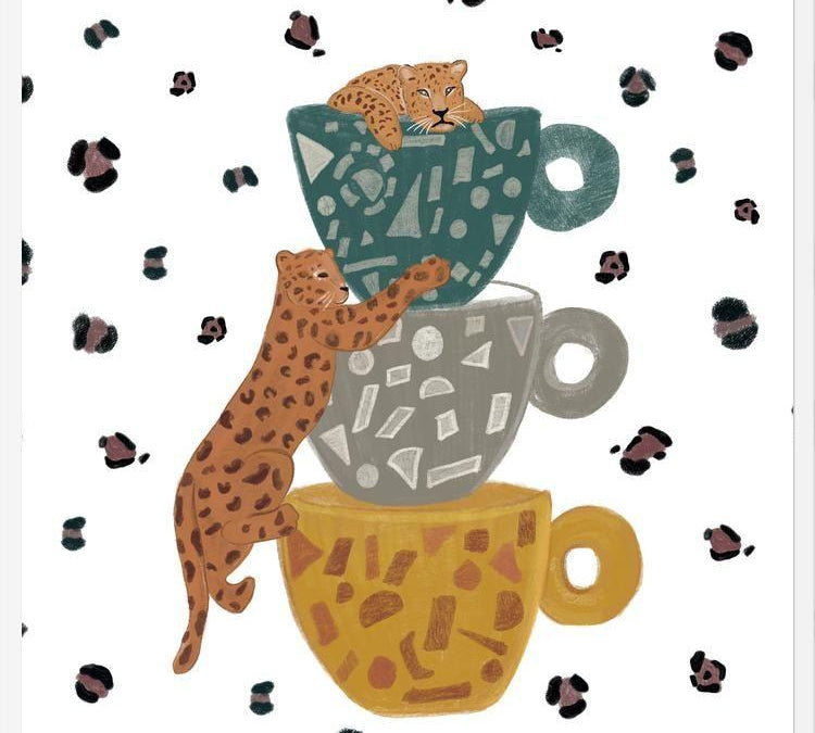 Cuadro Leopard with coffee cups wild forest
