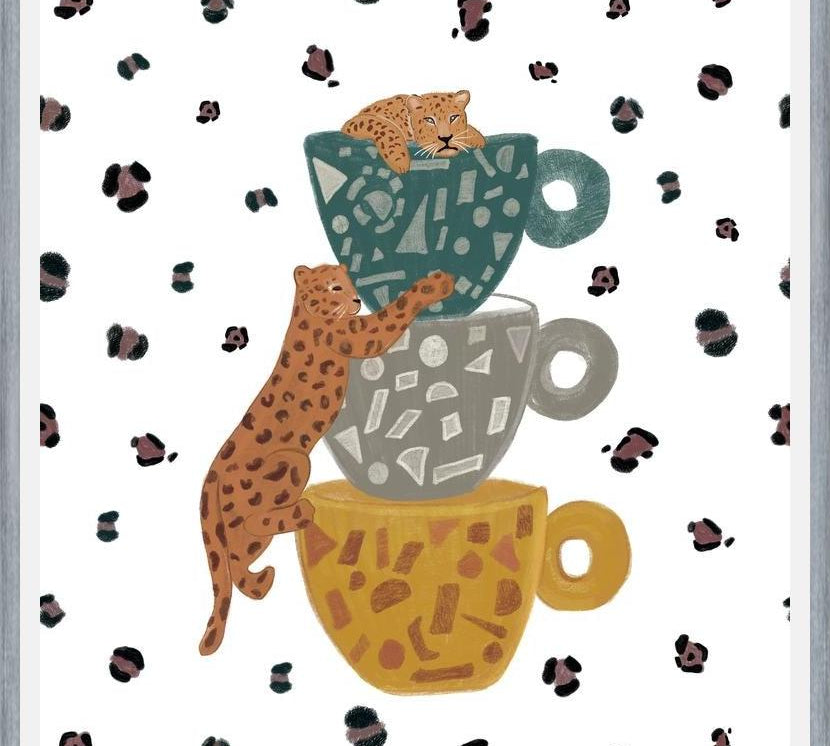 Cuadro Leopard with coffee cups wild forest