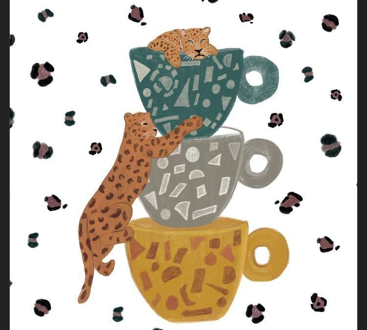 Cuadro Leopard with coffee cups wild forest