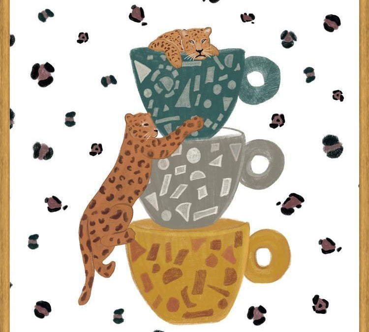 Cuadro Leopard with coffee cups wild forest