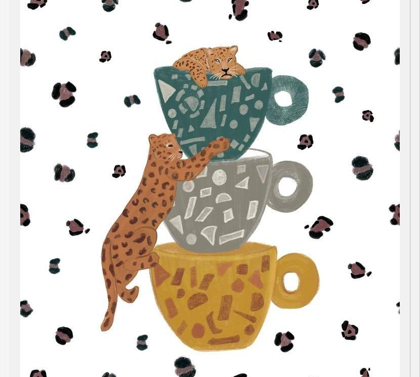 Cuadro Leopard with coffee cups wild forest