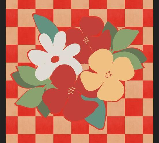 Cuadro Retro Flowers on Checkerboard 02