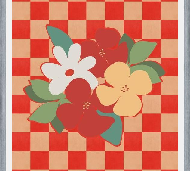 Cuadro Retro Flowers on Checkerboard 02