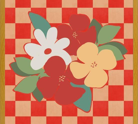 Cuadro Retro Flowers on Checkerboard 02