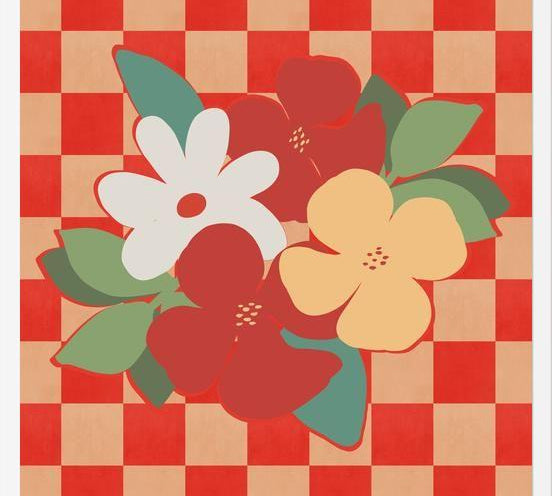 Cuadro Retro Flowers on Checkerboard 02