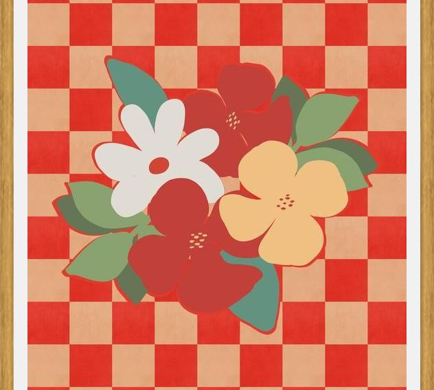 Cuadro Retro Flowers on Checkerboard 02